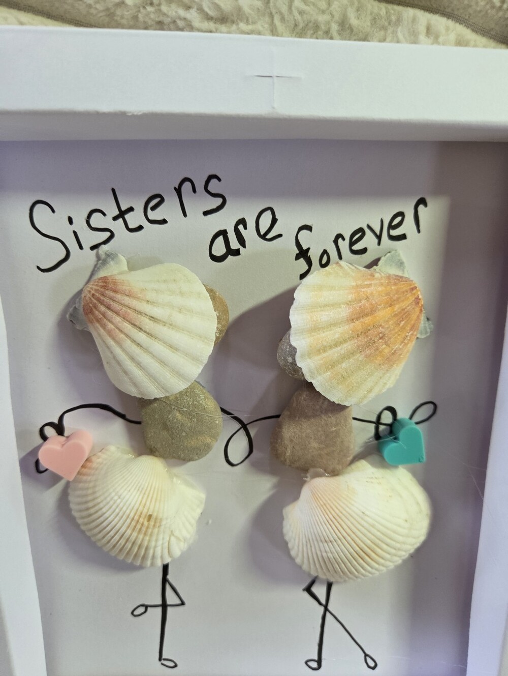 Handmade 'Sisters Are Forever' White Shell Wall Art by J.Mills 7x9 - Picture 2 of 2